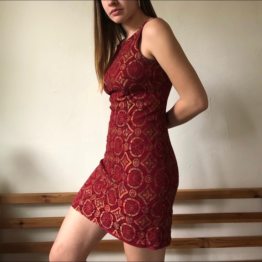 Sexy Vintage Red Lace Dress